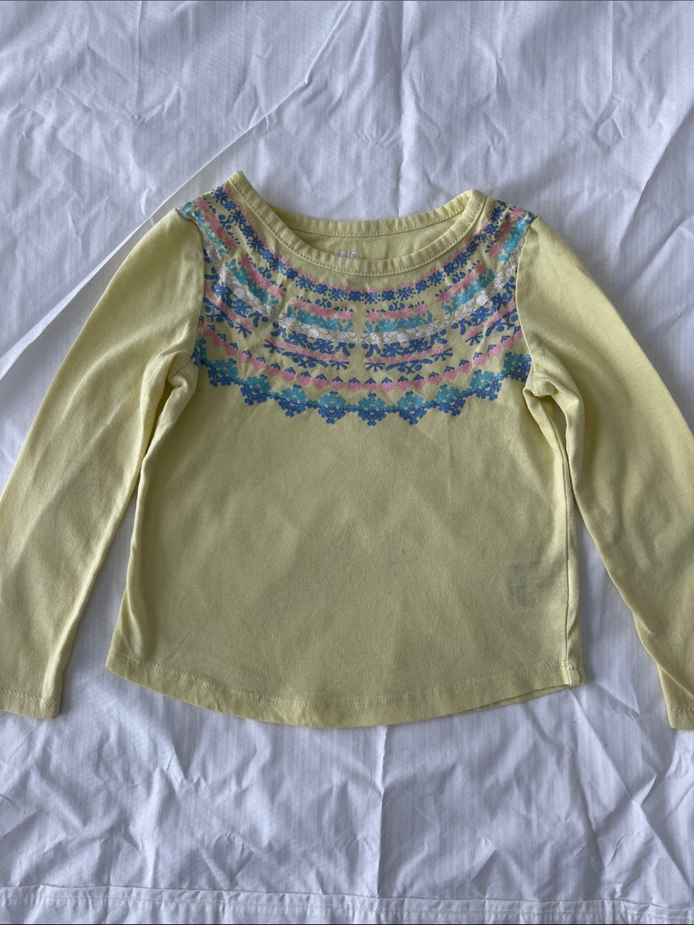 Epic Threads Yellow Long Sleeve Top with Blue & Pink Floral Yoke